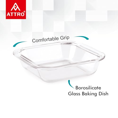 Image of ATTRO Glassox Borosilicate Square Glass Baking Dish Micorwave Oven Safe Freezer Safe Baking Tray Serving Dish Bakeware- 850ml, Transparent