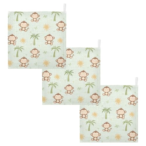 Image of vvfelixl Baby Muslin Washcloths Cute Monkey Coconut Trees Baby Burp Cloths Cotton Babys Face Towel for Newborn Infants Boys Girls Soft and Absorbent 11.8 X 11.8 in, 3 Pack