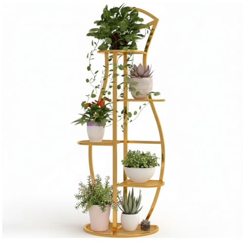 Image of MetalTouch Multi-Tiered Metal Flower Pot Stand - Indoor 6 Layer Tier Iron Plant Pot Display Plant Pot Holder Tall Plant Flower Shelf for Living Room Balcony Living room & Court Garden (Surai Gold)