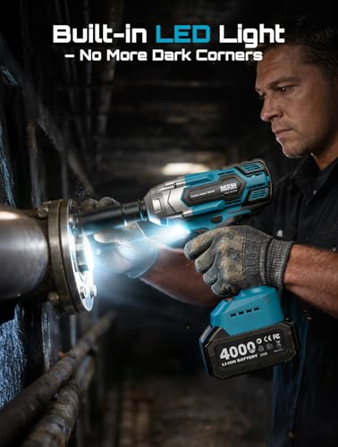 Seesii Cordless Impact Wrench 1/2 inch, High Torque 479 Ft-lbs(650Nm) Brushless Impact Gun,2500RPM w/2x4.0 Battery, 6 Sockets,8 Drill Bits, High Torque Power Impact Driver for Car Home,WH6 Lite