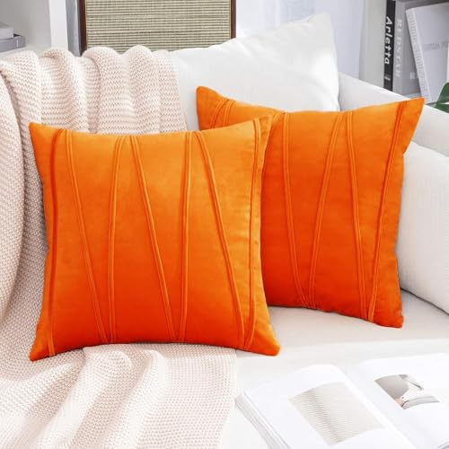 Image of Khooti Velvet Striped Cushion Cover Pack of 1-28 inchX28 inch /71X71 Cm | Orange | Soft Pillow Covers Cushion Case for Sofa Bedroom Living Room Chair Car, Cushion Cover with Zig Zag Pattern