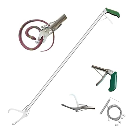 Iswawo 47" Snake Tongs Extra Heavy Duty Reptile Grabber Catcher Wide Jaw Handling Tool with Lock Aluminum Alloy Stick for Rattle Snake Mouse