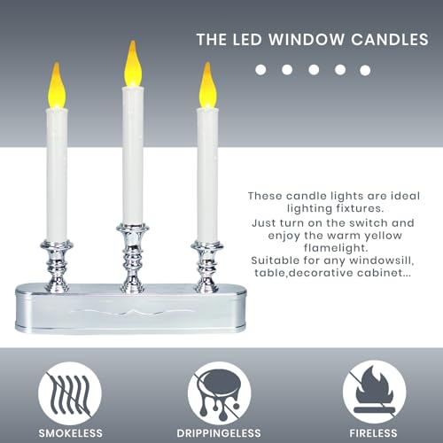 Image of Window Candles Battery Operated with Timer 8 Hours on and 16 Hours Off Led Warm White with Flicker Flame