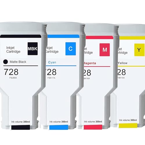 4 Pack Compatible for HP 728 Ink Cartridge F9J68A F9K17A F9K16A F9K15A Replacement for HP DesignJet T730 T830 MFP Series Printer,Matte Black/Cyan/Magenta/Yellow,300ml x 4 -  DLMELHOR, SG500 SG1000