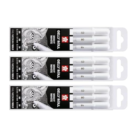 Sakura Gelly Roll White gel pens White assorted sizes, 05 Fine / 08 Medium / 10 Bold - 9 pen bundle