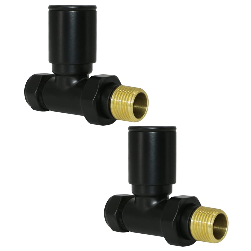 NRG Designer Radiator Valve 15mm Manual Straight Valves One Pair Black — image 1