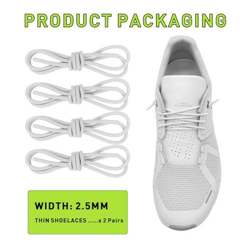 Image of 2 Pairs Elastic Shoe Laces for On Cloud 5, 6 Sneakers | 1 /10 inch(2.5mm) Thin Stretch Round Shoelaces Shoe Strings Replacement, Bungee Speed Tieless No Tie Laces for Adults and Kids