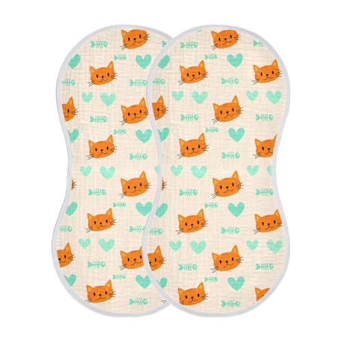 Cartoon Orange Cats Baby Burp Cloths for Boys and Girls, Soft Muslin Spit Up Towels, 22"x11" Newborn Essentials for Feeding and Drooling, 4 Pack2