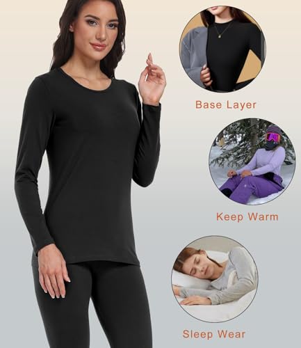wirarpa Women's Cotton Thermal Underwear Set Long Johns Base Layer Pajama Set for Women Fall Top Bottom4