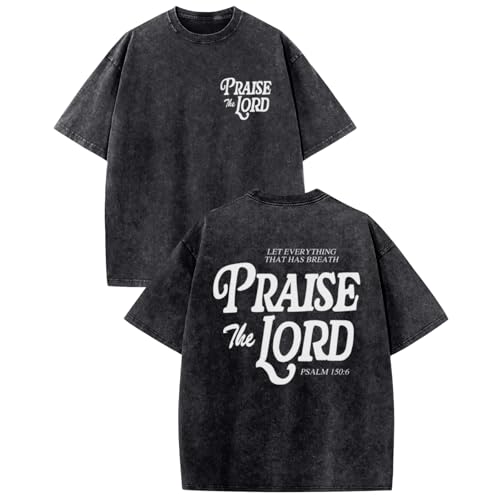 Christian Jesus Shirts for Men Religious Praise The Lord Bible Verse Shirt Oversized Graphic Tees Acid Wash Tshirt