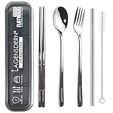 Premium Travel Utensils Set, Stainless Steel Cutlery Set, Reusable Flatware, Chopsticks Fork Spoon Silverware Set, Pocket Utensils for Picnic, Camping and Travel，Straws and Cleaning Brush