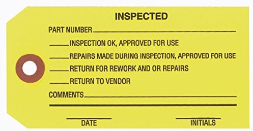 100 Pack, Inspected Tag, Size #5, Yellow 4-3/4" x 2-3/8"