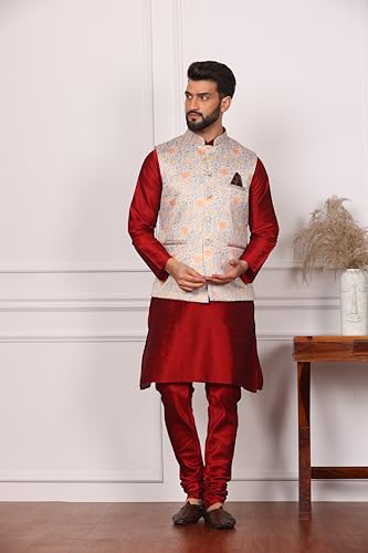 Image of Kurta With Churidar & Multicolor Nehru jacket Set