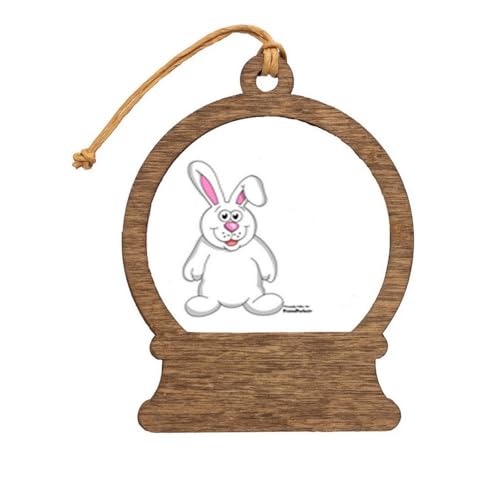 PrintedPerfection.com Personalized Bunny Rabbit Wooden Snow Globe Shaped Christmas Ornament
