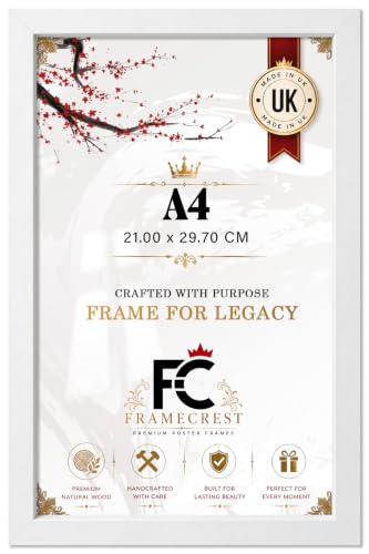 Image of FRAMECREST LTD A4 (21.00 x 29.70 CM) Photo Poster Certificate Frame With Backboard And Styrene Included For Rectangle Display Wall Hanging, Protective Backing And Slim White 11 x 8 Inch Mount