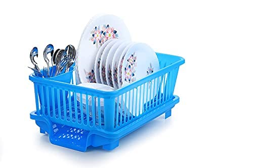 ROKOO 3 in 1 Kitchen Utensils Sink Dish Drainer Drying Rack Utensil Washing Holder Plastic Basket Organizer with Tray and Utensil Cutlery Holder Cup (Blue) (B09RRQF4XY) Amazon Price History, Amazon Price Tracker
