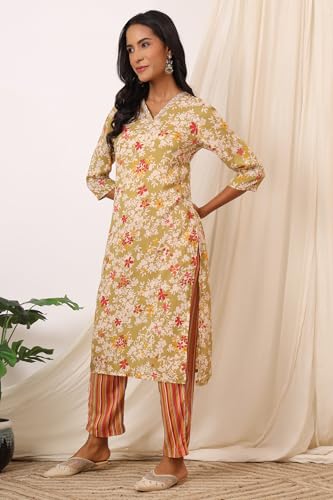 Image of W for Woman Orange Abstract Printed Tiered Spaghetti Kurta and Leggings Set with Dupatta