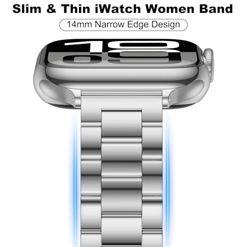 Thin Band Compatible with Apple Watch 42mm 41mm 40mm 38mm, Luxury Slim Lightweight Stainless Steel Bracelet for iWatch SE Series 12-1 Women, Silver - image 2