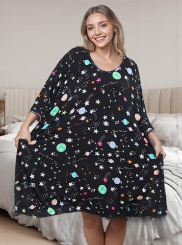 Image of CRIPOM Plus Size Moo Moos for Women Oversized Sleep Shirts for Women Oversized Nightgown with Pocket Fit S-5XL