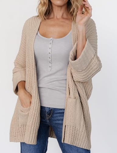 Athlisan Women's Oversized 3/4 Sleeve Open Front Knit Cardigan Outwear with Pockets4