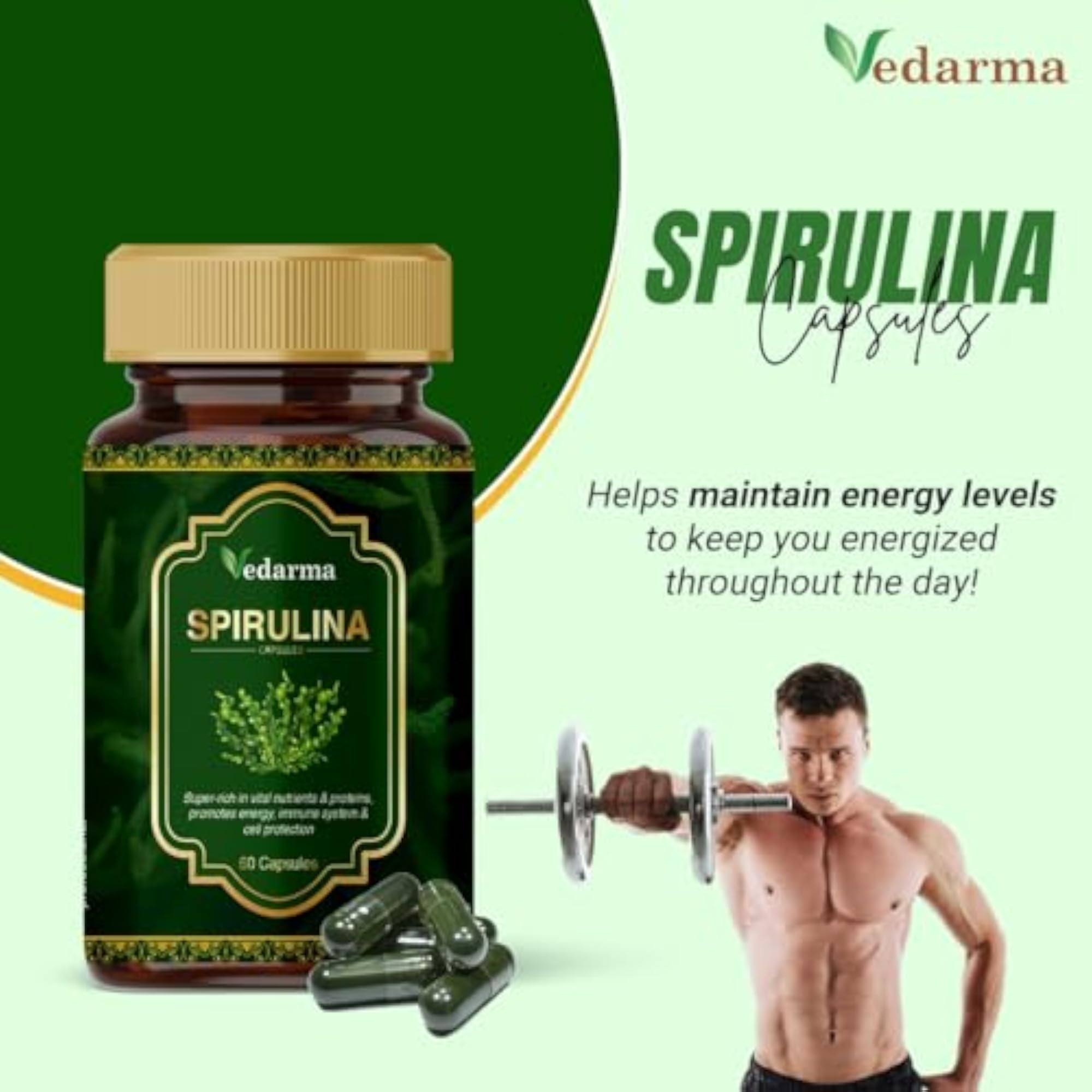 Spirulina Capsules Nutrient-Rich, 60 Count