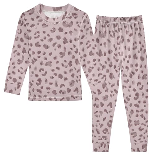 NUSTAPU Fashion Leopards Pajamas Unisex Soft Cotton Two Piece Set Long Sleeve Top Elastic Waist Pants Sleepwear Pink Leopard 1 Year