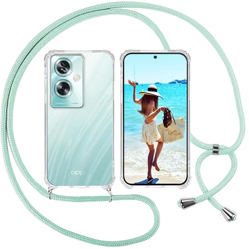 ISOI Cover Con Cordino Per OPPO A78 5G - Custodia Trasparente Ultra Sottile In TPU Con Collana Regolabile, Antishock E Antigraffio, Colore Verde