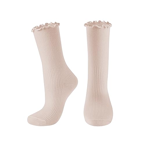 Image of UTTPLL Womens Cotton Crew Socks Ruffle Turn-Cuff Fashion Princess Lettuce Ankle Socks Athletic Thin Gift Dress Socks