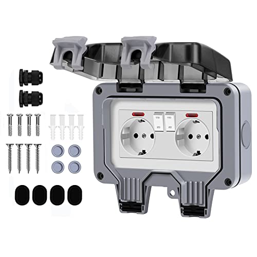 Demoyaya AuÃŸensteckdose IP66 wasserdicht doppelt Doppelsteckdose,...