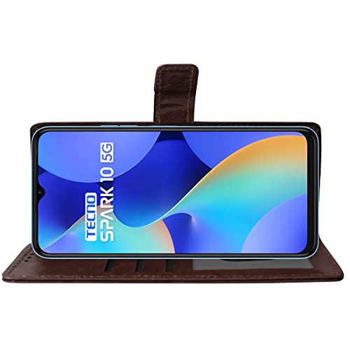 Image of Amazon Brand - Solimo Flip Leather Mobile Cover (Soft, Flexible & Kickstand Back case) Compatible for Tecno Spark 10 5G (Coffee)