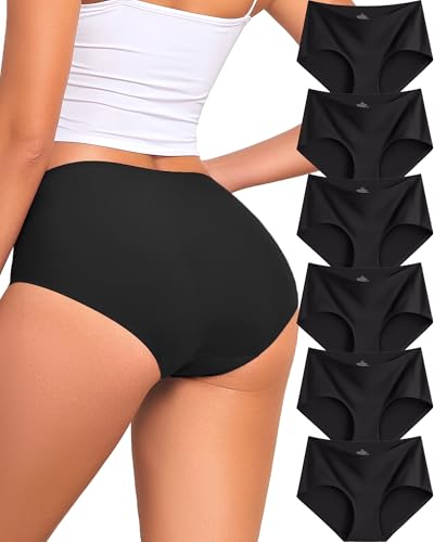Image of FINETOO 6 Pack Womens Seamless Underwear Full Coverage No Show Hipster Panties Sexy Stretchy Invisible Briefs Bikini Lingerie