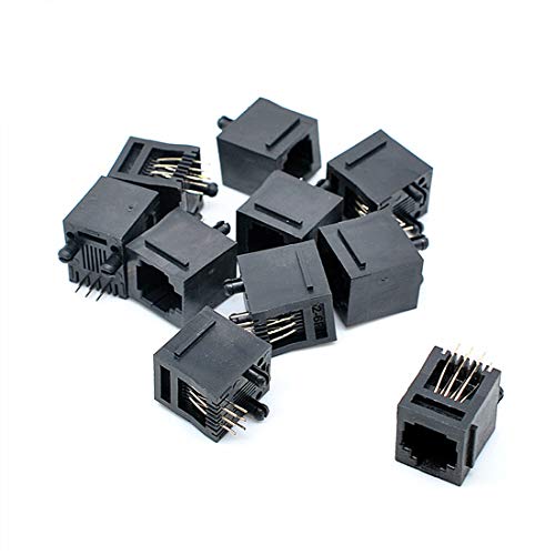 Oiyagai 20 Piezas de Conectores Modulares PCB de Red RJ12 6P6C de Plástico Negro, 180 Grados