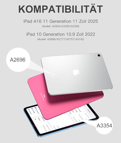 Vobafe Touchpad Hülle mit Tastatur für iPad A16 11 10 Generation 2025 2022, 11/10,9 Zoll, Magnetische Abnehmbar Tastatur, 7 farbige beleuchteter, mit Stifthalter, QWERTZ Layout, Schwarz 2