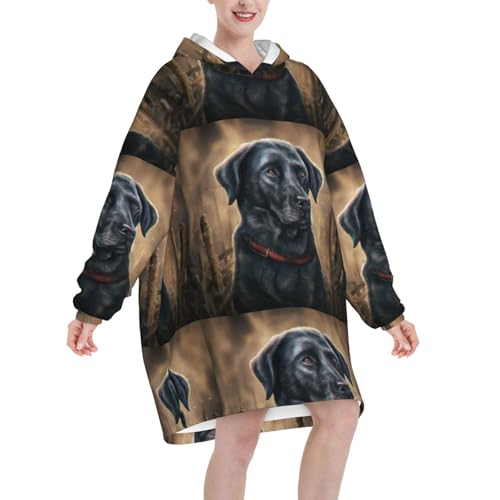 Sweat à capuche couverture Labrador noir en flanelle pour soirées cocooning