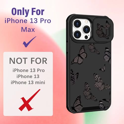 Image of Funermei for iPhone 13 Pro Max Case - Women Girls Cute Phone Cover Girly Pretty Aesthetic Black Butterfly Unique Design with Camera Cover Funda for Apple for iPhone 13 Pro Max