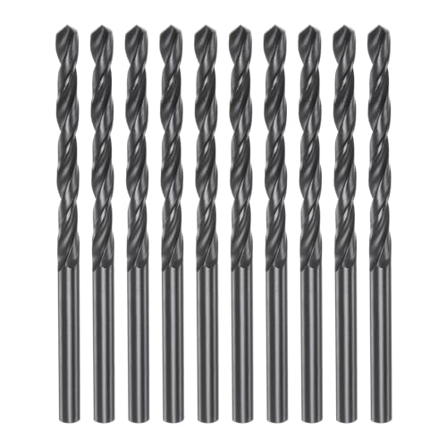 sourcing map 10pcs Jobber Drill Bits 4.2mm (1/6) Nitride Coated High Speed Steel (HSS) 4241 Twist Drill Bits for Stainless Steel Copper Aluminum Alloy Metal Wood Plastic, Black