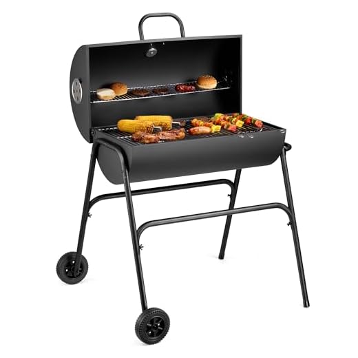 VonHaus Charcoal BBQ – Portable Barrel Barbecue with Warming Rack, Temperature Gauge, Wheels, Large Cooking Grill, Air Vents – 2 in 1 Barbeque and Smoker – Grill Meat, Fish & Vegetables
