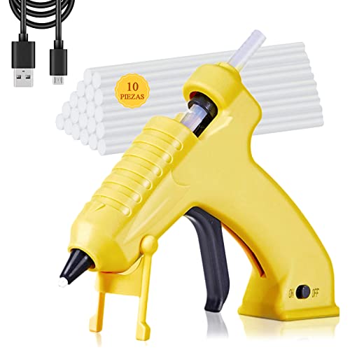 Pistolas de Silicona USB Universal Mini Pistolas Pegamento Caliente Recargable Profesional para Manualidades y Bricolaje DIY Artesanías Reparaciones Decoración Festival+10pcs Barras Cover