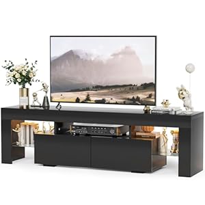 YESHOMY Modern LED TV Stand for Televisions up to 70 Inch with Glass Shelves and Drawer Gaming Entertainment Center with Multiple Dynamic RGB Modes for Livingroom Bedroom 60 Inch Black