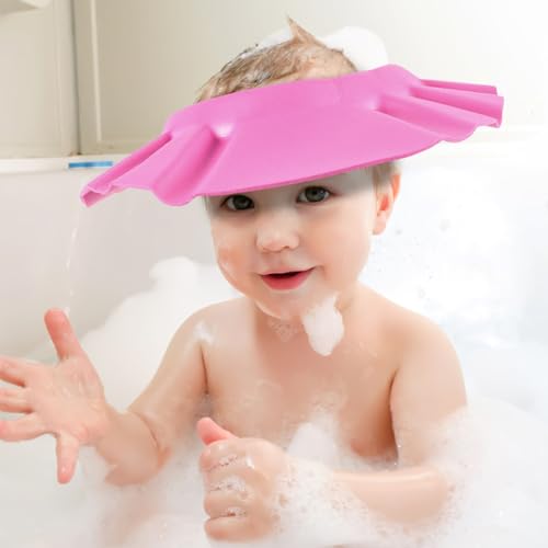 Image of Eva Waterproof Baby Kids Shower Bathing Shampoo Hat Ultra-Light Shower Visor for Kids Adjustable Bath Visor for Babies Pink Toddler Waterproof Hat for Hair Washing