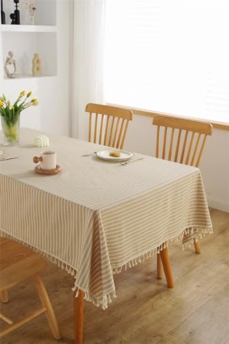 Nappe de table beige à rayures texturées 140x250 de haute qualité - 3