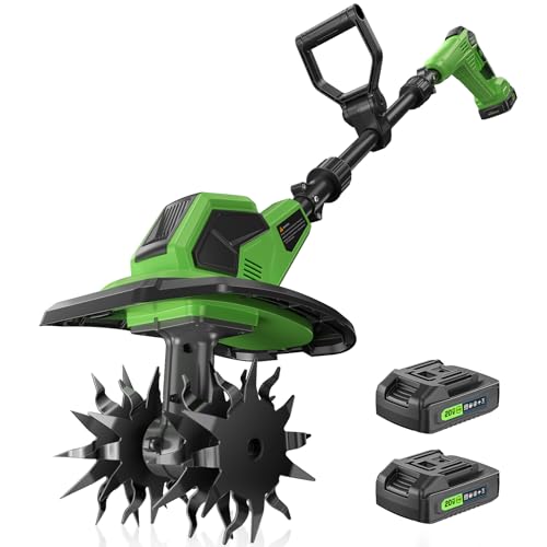 20V Cordless Tiller Cultivator, Lightweight 360RPM Electric Garden Tiller with 2 * 2.0Ah Batteries,...