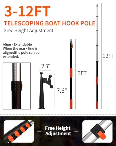 image for Buyplus Telescoping Boat Hook Pole - Boat Hook for Docking with Alumin