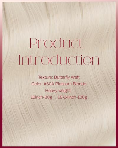 Image of Moresoo Butterfly Hair Weft Extensions, Platinum Blonde, 24 Inch 100g | silky remy strands bring bold platinum length to editorial content, destination events and refined evening styling
