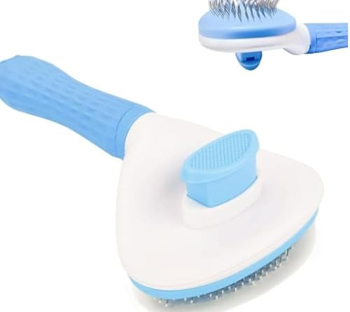 Pet Grooming Brush for Dogs, Cats, Deshedding, Detangling Tool with Comfort Grip Handle, Available in Pink, Blue, Grey, for Long, Short Hair (Blue)