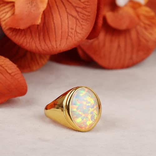 14k Gold Fire Opal Ring Opal Stone Mens Ring Oval 5 Ct Opal Statement Ring Handmade Gemstone Birthstone Rings for Men Gift for Him2