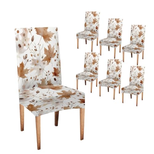 Tomwish Autumn Maple Leaves Chair Covers Fall Stretch Dining Room Chair Cover Set Of 6 Removable Washable Kitchen Parsons Chair Covers Seat Slipcovers cover