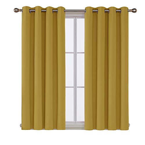 Image of Deconovo Blackout Curtain Darkening Bedroom or Living Room Grommet Thermal Insulated Lighting Reduce Drape, 52 x 63 in-1 Panel, Turmeric