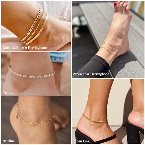 Image of DEARMAY Gold Ankle Bracelets for Women Waterproof, Non Tarnish 14K Gold Plated Beaded Link Chain Anklets, Layered Summer Beach Jewelry Gifts, Dainty Bikini Outfits for Vacation
