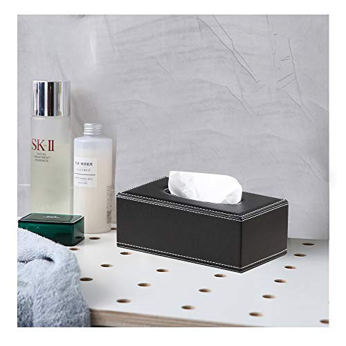 YAPISHI Leather Tissue Box Cover Black Rectangular Facial Tissue Box Holder, Modern Napkin Storage Caddy with Magnetic Bottom, Pumping Paper Dispenser Case for House Bathroom Office Car Living Room - Thumbnail 4